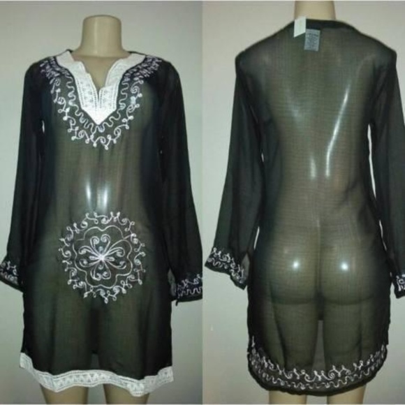 Embroidered V Neck Tunic Cover Up - Picture 1 of 1